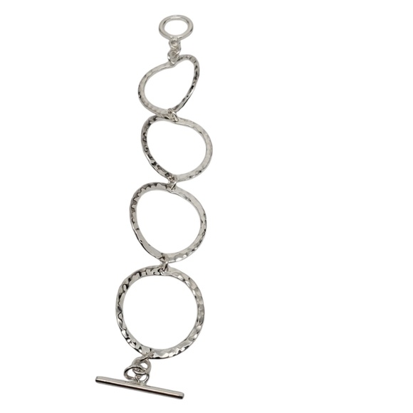 Sterling Silver Hammered Circle Link Bracelet #20717 - Picture 3 of 11